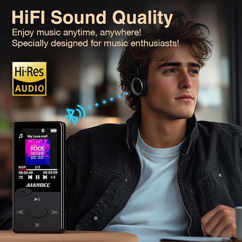 Aiandcc 128GB Mp3 5.3 Mp3 Player with Bluetooth HiFi Sound, Player with FM Radio, Mini Music Player for Kids Adults