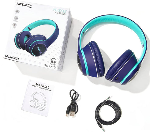 FFZ Kids Bluetooth Headphones, Wireless Headphones for Kids, Built-in Microphone, Colorful LED Lights, Foldable