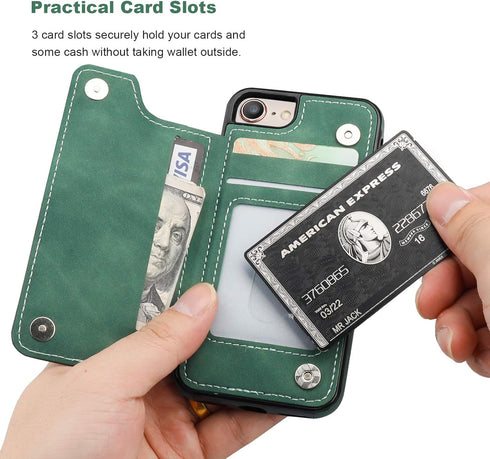 Vaburs Wallet Case for iPhone SE(2022)/SE(2020)/8/7, Embossed Mandala Pattern Flower, Green