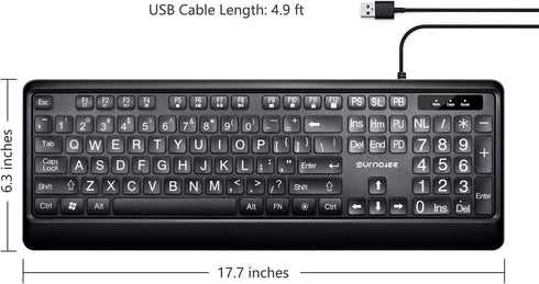 Large Letter Print Keyboard, 104 Keys USB Wired Full Size Computer Keyboard (KB612)