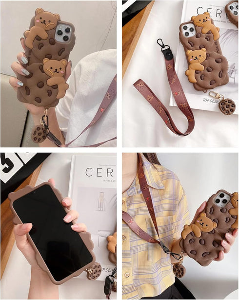 SGVAHY Cute Phone Case for iPhone 13, Soft Silicone Shockproof Protective Case with Strap Lanyard Keychain for Women