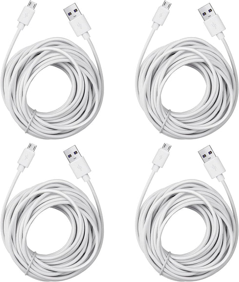 Smays 25ft Micro USB Extension Cable 4-Pack for Wyze Cam Pan, Blink Mini, YI Home Camera - White