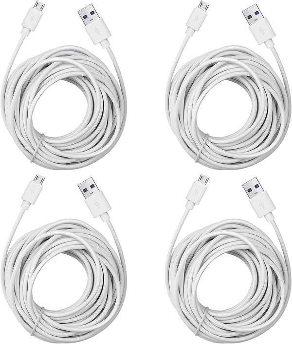 Smays 25ft Micro USB Extension Cable 4-Pack for Wyze Cam Pan, Blink Mini, YI Home Camera - White