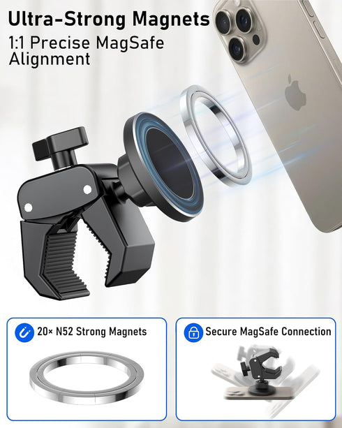 NINEFATICS 20X N52 360 45 1217 Phone Holder for Peloton Bike, Magnetic Phone Mount Clamp, Magnets, Rotate & Tilt