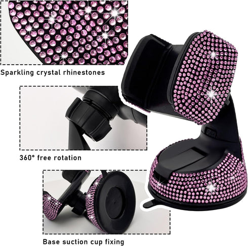Bling Car Phone Holder, 360 Degree Adjustable Crystal Auto Dashboard Air Vent Mount, Universal for Windshield and