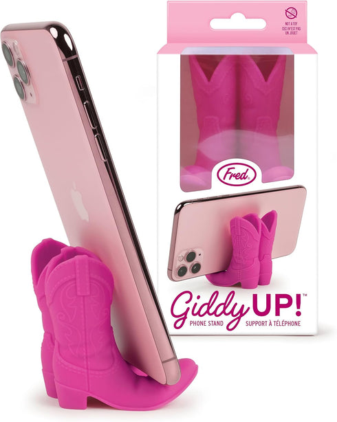 Genuine Fred GIDDY UP Phone Stand, Pink Cowboy Boot Tech Accessory, Fits Most Mobile Smartphones, Grippy Silicone, Fun
