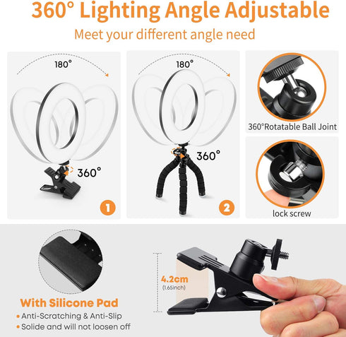 ACMEZING 5 Dimmable 5 Video Conference Lighting Kit, Ring Light Clip on Laptop Monitor with Color & Brightness Level