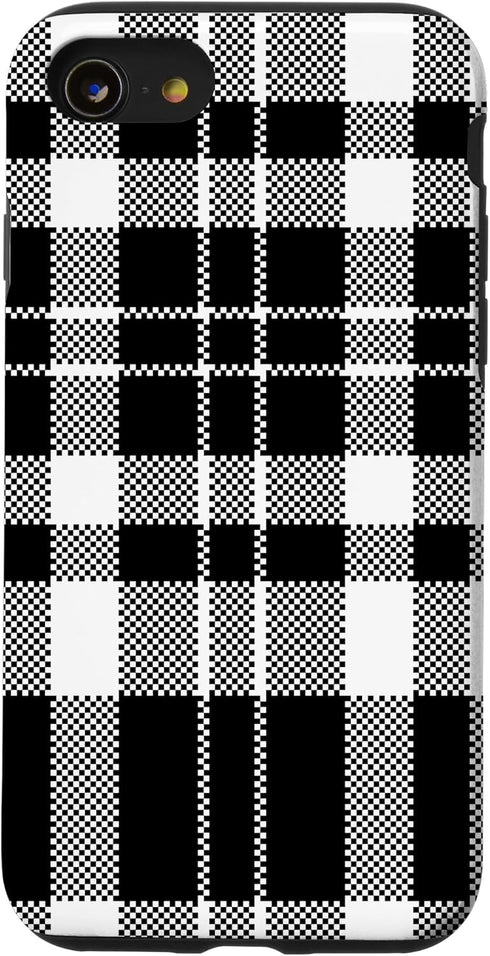 Buffalo Plaid Phone Case for iPhone SE (2020), 7, 8 - Black and White Gingham Pattern Case