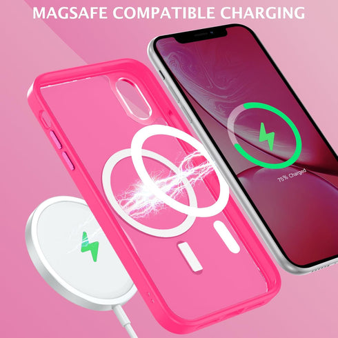 Telaso iPhone X Case, iPhone Xs Phone Case Compatible with Magsafe Wireless Charging Translucent Matte Back Slim Shockproof Anti-Scratch Anti-Yellow Protective Magnetic iPhone X/XS Case, Hot Pink