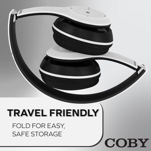 Coby Bluetooth Headphones, Wireless Headphones with Mic Built-in, AUX, Hands-Free Calling | Over-The-Ear Foldable Headset, Rechargeable | 5-HR Play