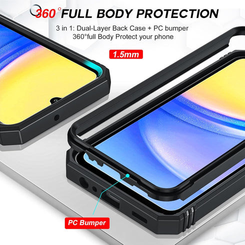 LeYi Galaxy A15 5G Case: Heavy Duty Shockproof Cover with Kickstand, Screen Protector for Samsung A15 5G, Black.
