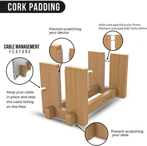 Kothar Wooden Vertical Laptop Stand for Desk, Bamboo Vertical Laptop Holder, Desktop Dock for Apple MacBook, Microsoft