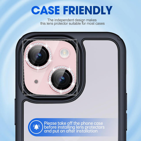 Xfilm Pink Diamond Camera Lens Protector for iPhone 15/15 Plus, 9H Hardness, Scratchproof, Stylish & Case Friendly.