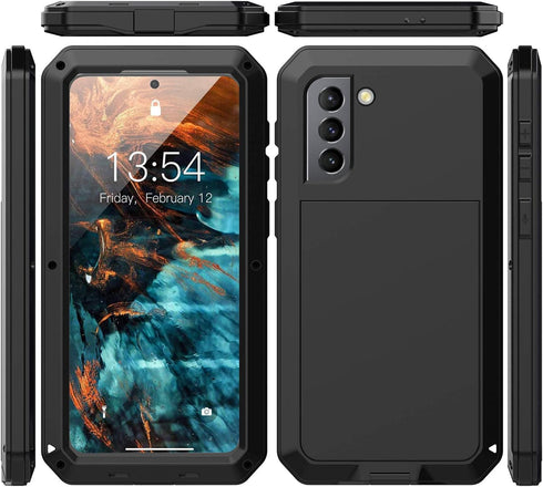 Marrkey Galaxy S21 Plus Case, Heavy Duty Shockproof Tough Armor Aluminum Alloy with Built-in Screen (Black)
