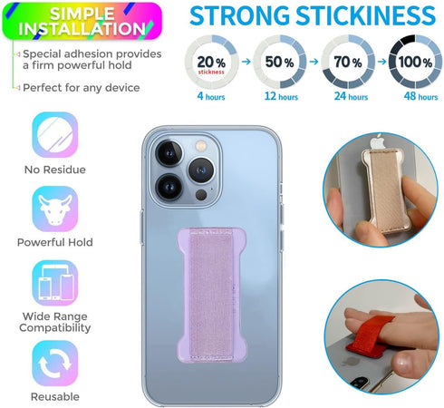 WUOJI 2Pack Phone Grip Holder for Hand, Universal Finger Strap Phone Holder, Finger Selfie Grip Compatible with Most