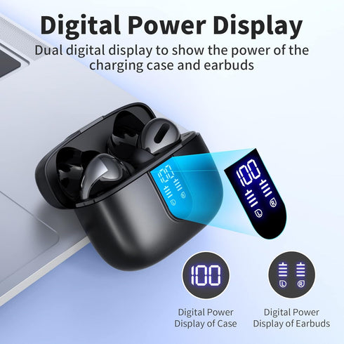 TAGRY Bluetooth Headphones, True Wireless Earbuds with 60H Playback and LED Power Display, IPX5 Waterproof