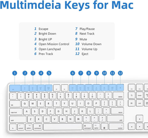 OMOTON Bluetooth Keyboard and Mouse Combo for Mac, Wireless Multi-Device Keyboard with Numeric Keypad (White)