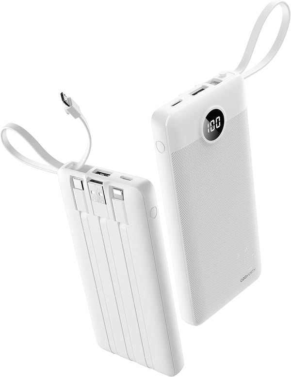 Coowisty Portable Power Bank, 10000mAh Slim Portable Charger with Built-in Cables, External Battery