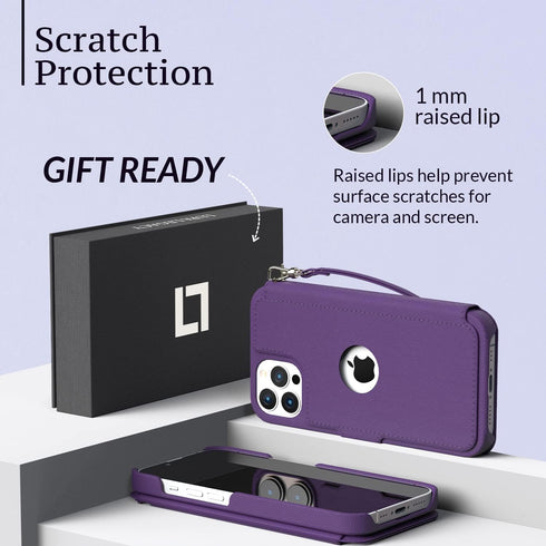 Compatible With iPhone 12 Wallet Case for Women & Men, Slim Durable Faux Leather Flip Case with Card Holder (Purple)
