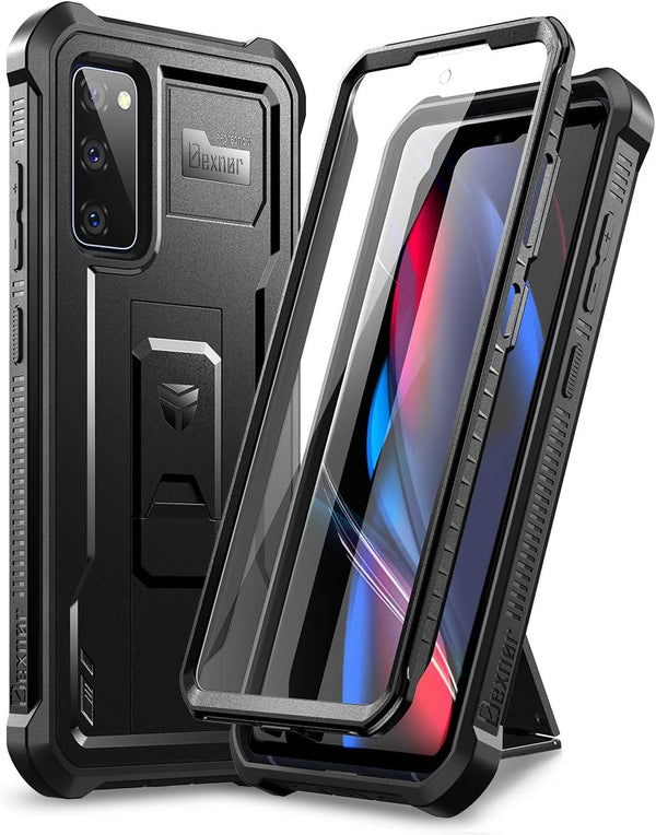 Dexnor Heavy Duty Case for Samsung Galaxy S20 FE 5G, Black Shockproof Protective Cover with Built-in Screen Protector