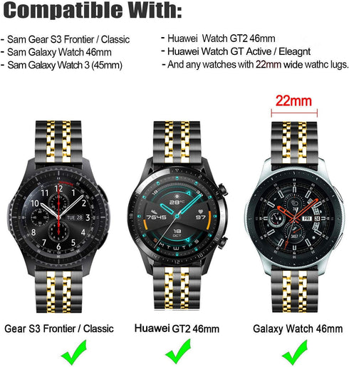 Band for Samsung Gear S3 / Galaxy Watch 46mm / Galaxy Watch 3 45mm, 22mm 7-Rows Stainless Steel Replacement Strap
