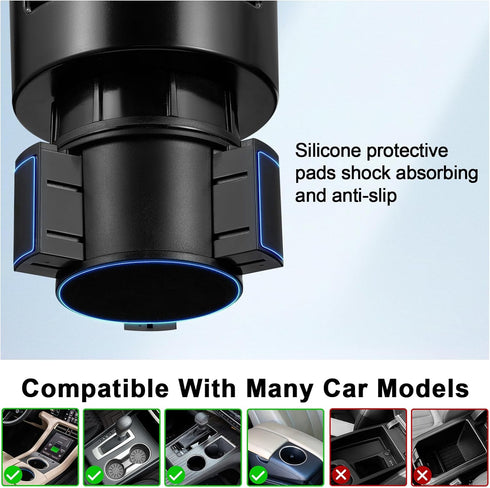 2-in-1 360 17 4.13", 3.78" This Hill Car Cup Holder Expander with Adjustable Base & Rotating Phone Mount, Compatible