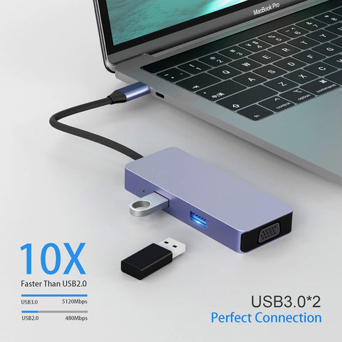HOPDAY 6 1 4K 3.0 USB C Hub, Docking Station, in Dual Monitor USB C Adapter with VGA, HDMI, USB Ports, SD/TF Card