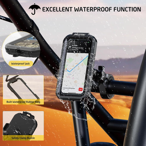 iMESTOU Waterproof ATV Phone Mount with Aluminum 1" Ball, Large Clamp Adapter for 5.5"-6.8" Smartphones, Fits ATV UTV