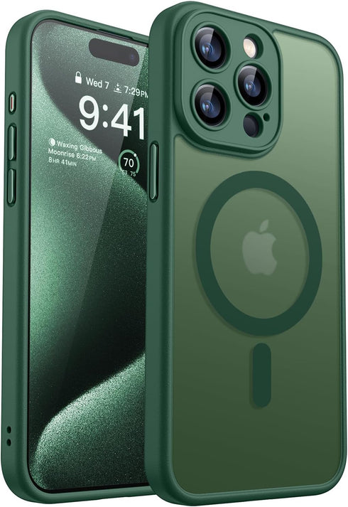 CANSHN Magnetic Case for iPhone 15 Pro Max, Full Camera Protection, Compatible with MagSafe - Deep Green