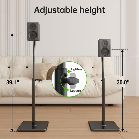 USX MOUNT Universal Speaker Stands, Height Adjustable 30.0" to 39.1" for Satellite & Small Bookshelf Speakers, 1 Pair