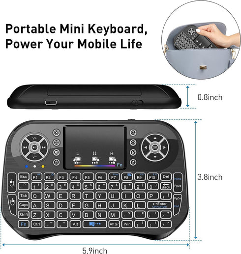 Mini Wireless Keyboard with Touchpad Mouse Combo, 7 Colors RGB Backlit, Portable 2.4Ghz for Android TV, Smart TV, PC,