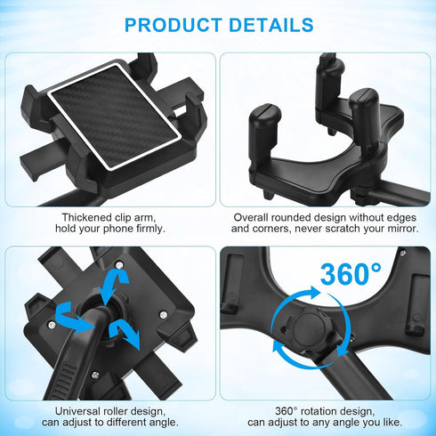 Multifunctional 360 Car Rearview Mirror Phone Holder - Satismoon Rear View Mirror Mount (1 Pack)