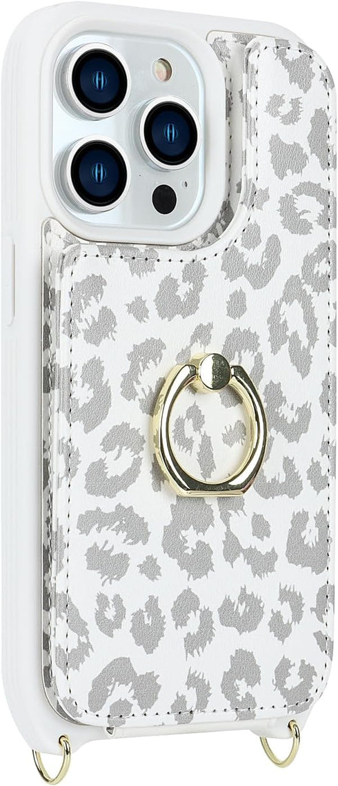 iPhone 15 Pro Max Case with Card Holder for Women, Phone Case with Strap, Crossbody Lanyard, Ring Stand, Cute Wallet