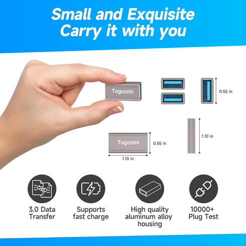 Female to Female USB Adapter, 2 Pack USB Type A 3.0 Cable Coupler, High Speed USB Extension Connector
