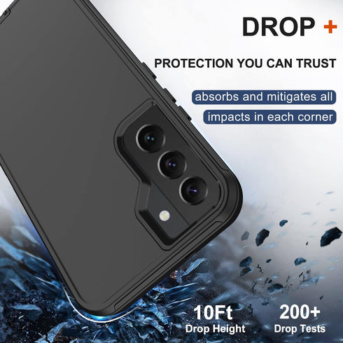 Samsung Galaxy S22 Heavy Duty Case with Belt Clip Holster, 2X Screen Protector, Rugged Military Grade Protection (Black)