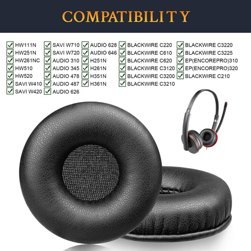 SOULWIT 50mm Ear Pads Cushions Replacement for Plantronics Blackwire C210/C220/C610/C620/C3120/C3200/C3210/C3220/C3225, Earpads for Poly EncorePro 310(EP310)/EncorePro 320(EP320) - Black