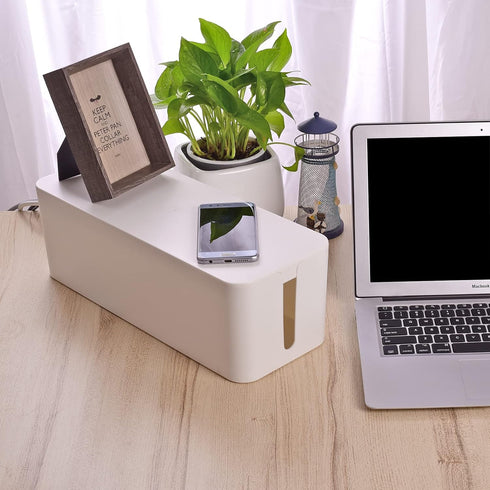 Naeety Set Cable Organizer Box of Three, Power Cover Cord Holder Surge Protector for Desk (White)