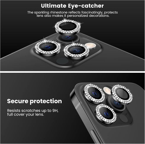 Tensea Camera Lens Protector for iPhone 13 Pro - Bling Tempered Glass Cover, Cute Metal Individual Lens Ring