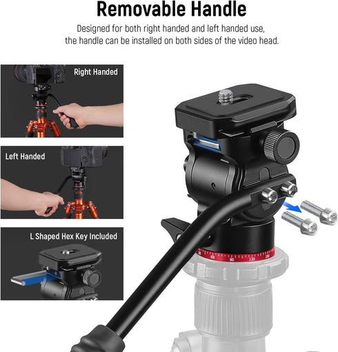 NEEWER Tripod Fluid Head Pan Tilt Head with Quick Release Plate - Metal Camera Tripod Head for Compact Video Cameras