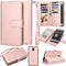 Takfox Galaxy J3 2018 Leather Wallet Case, Flip Folio with 9 Card Holder and Detachable Strap in Rose Gold