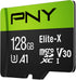 PNY 128GB Elite-X Class 10 U3 V30 microSDXC Flash Memory Card - 100MB/s, Class 10, U3, V30, A1, 4K UHD, Full HD, UHS-I, microSD
