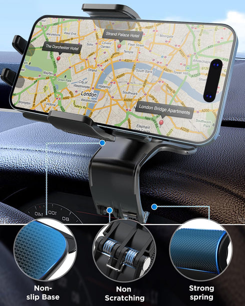 IPOW 360 15 14 13 4-7 Inch Car Dashboard Phone Clip Holder, Degrees Rotation Dash Steering Wheel Phone Clamp Mount