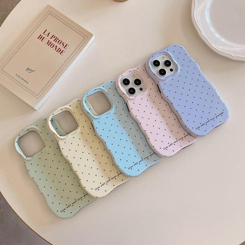 inewateri 15 15-Pink Compatible with iPhone Case with Cute Fashion Polka Dot Aesthetics Design Curly Wave Bumper Case