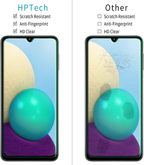 HPTech (2 Pack) Tempered Glass Screen Protector for Samsung Galaxy A02s / Galaxy A02 - Touch Sensitive, Easy Install