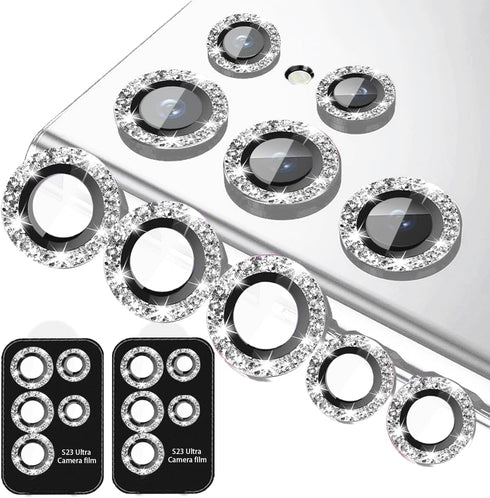 Samsung Galaxy S22 Ultra Camera Lens Protector - 5+5 Pack, Glitter Bling, Tempered Glass, Phone Case Friendly (Silver)