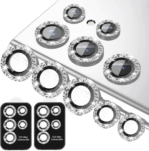 Samsung Galaxy S22 Ultra Camera Lens Protector - 5+5 Pack, Glitter Bling, Tempered Glass, Phone Case Friendly (Silver)