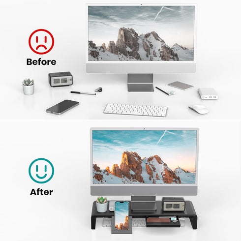 Monitor Stand Riser, Klearlook Foldable Computer Monitor Riser, Height Adjustable Desk Shelf Riser with Storage Drawer