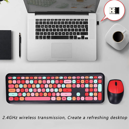 Girl 110Keys Keyboard Mouse Combo, Retro Mixed Color Keyboard with Cute Mouse Set, 1200 DPI 3Keys Mouse for Gaming PC
