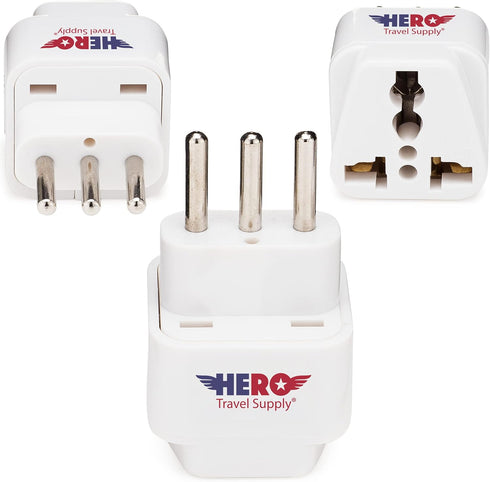 Hero Premium US to Italy Power Adapter Plug, Type L, Pack of 3, Grounded
