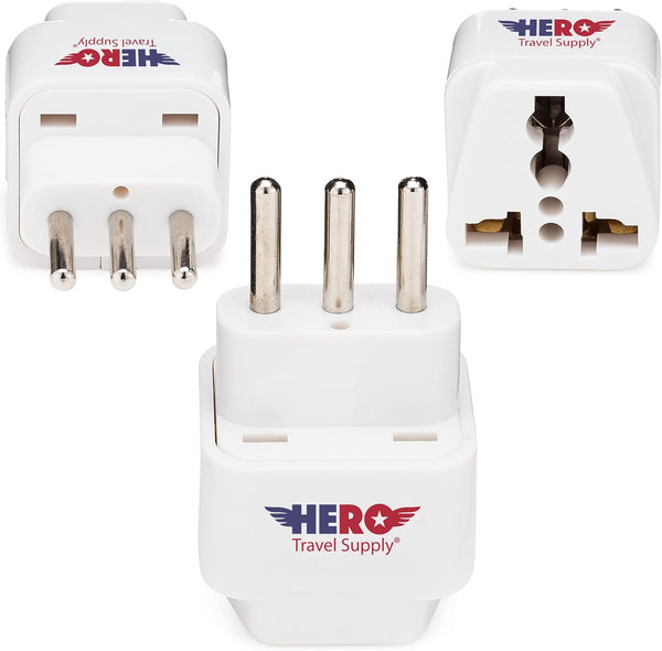 Hero Premium US to Italy Power Adapter Plug, Type L, Pack of 3, Grounded